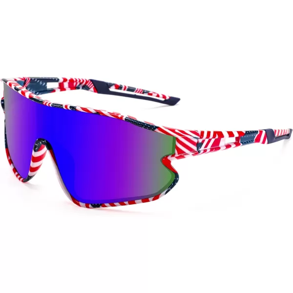 FEISEDY Unisex Youth Sunglasses Teens Baseball Tennis Sunglasses UV400 Sports Boys Girls Cycling Shades B4064Starsstripes StyleBlue Lens