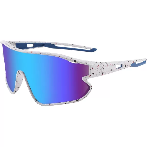 FEISEDY Unisex Youth Sunglasses Teens Baseball Tennis Sunglasses UV400 Sports Boys Girls Cycling Shades B4064White Black FrameBlue Mirror