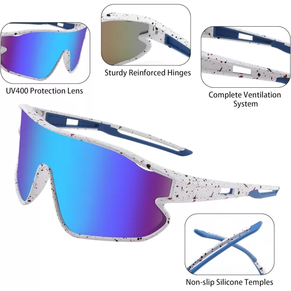 FEISEDY Unisex Youth Sunglasses Teens Baseball Tennis Sunglasses UV400 Sports Boys Girls Cycling Shades B4064White Black FrameBlue Mirror