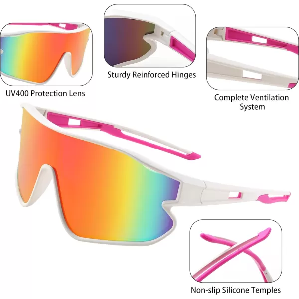 FEISEDY Unisex Youth Sunglasses Teens Baseball Tennis Sunglasses UV400 Sports Boys Girls Cycling Shades B4064White FramePurple Gold Mirror