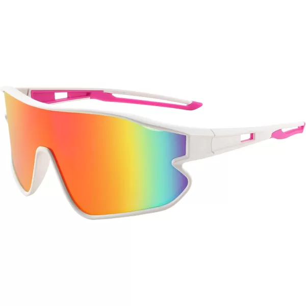 FEISEDY Unisex Youth Sunglasses Teens Baseball Tennis Sunglasses UV400 Sports Boys Girls Cycling Shades B4064White FramePurple Gold Mirror