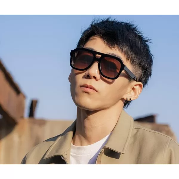 FEISEDY Vintage Aviator Sunglasses Double Bridge Women Men Large Square Thick Frame Trendy Eyewear UV400 B2846Black Frame  Tea Lens