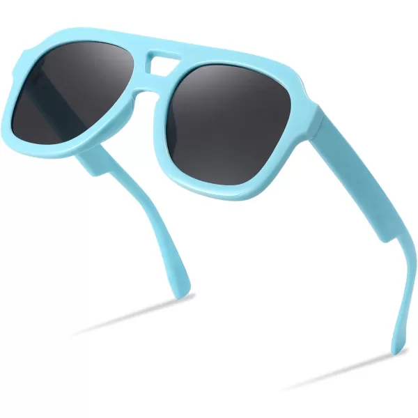 FEISEDY Vintage Aviator Sunglasses Double Bridge Women Men Large Square Thick Frame Trendy Eyewear UV400 B2846Blue Frame  Gray Lens