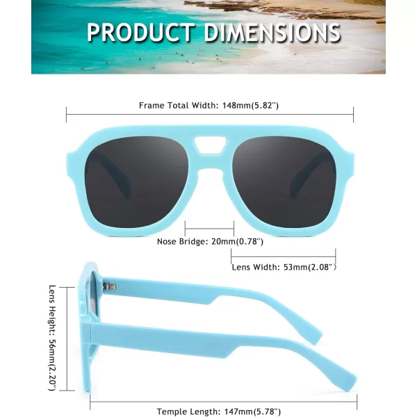 FEISEDY Vintage Aviator Sunglasses Double Bridge Women Men Large Square Thick Frame Trendy Eyewear UV400 B2846Blue Frame  Gray Lens
