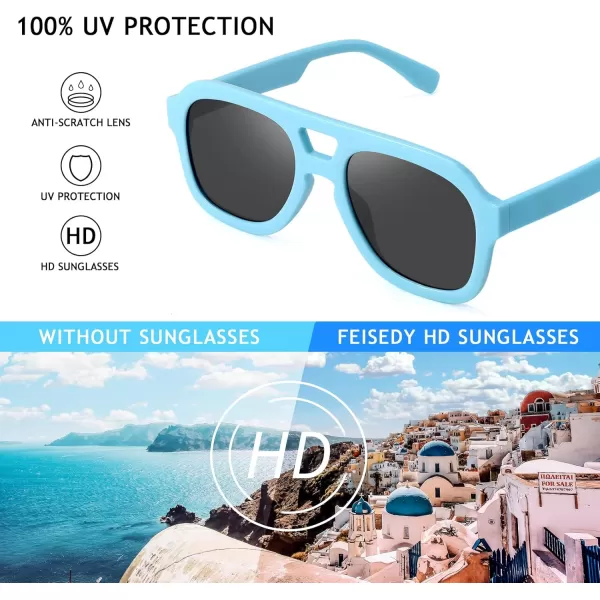 FEISEDY Vintage Aviator Sunglasses Double Bridge Women Men Large Square Thick Frame Trendy Eyewear UV400 B2846Blue Frame  Gray Lens