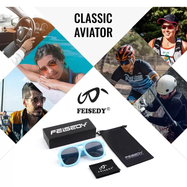 FEISEDY Vintage Aviator Sunglasses Double Bridge Women Men Large Square Thick Frame Trendy Eyewear UV400 B2846Blue Frame  Gray Lens
