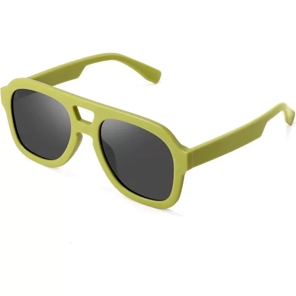 FEISEDY Vintage Aviator Sunglasses Double Bridge Women Men Large Square Thick Frame Trendy Eyewear UV400 B2846Green Frame  Gray Lens