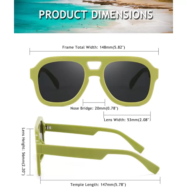 FEISEDY Vintage Aviator Sunglasses Double Bridge Women Men Large Square Thick Frame Trendy Eyewear UV400 B2846Green Frame  Gray Lens