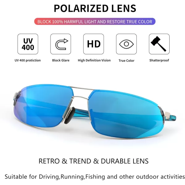 FEISEDY Vintage Sunglasses Men Polarized Aviator Metal Frame Lightweight Driving Fishing Running B0057Polarized Blue Mercury Film Silver Frame 03