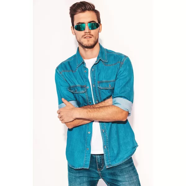 FEISEDY Vintage Sunglasses Men Polarized Aviator Metal Frame Lightweight Driving Fishing Running B0057Polarized Blue Mercury Film Silver Frame 03