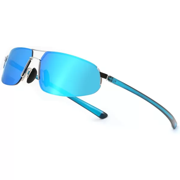 FEISEDY Vintage Sunglasses Men Polarized Aviator Metal Frame Lightweight Driving Fishing Running B0057Polarized Blue Mercury Film Silver Frame 03