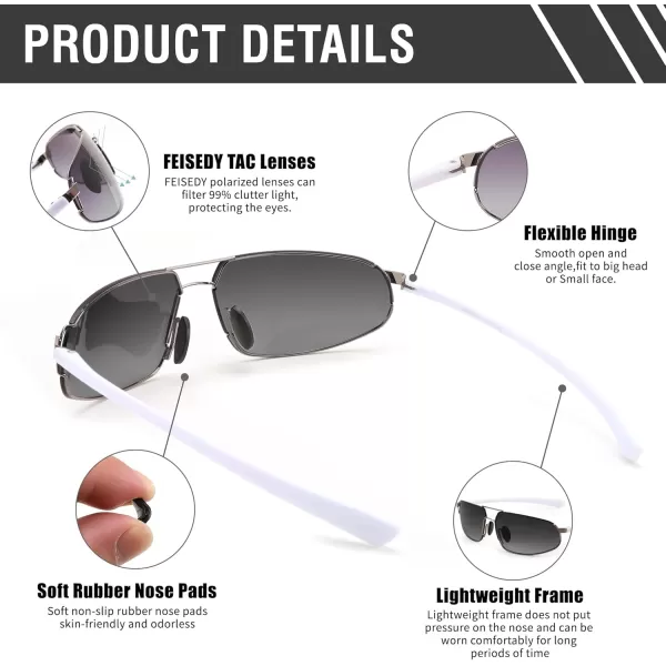 FEISEDY Vintage Sunglasses Men Polarized Aviator Metal Frame Lightweight Driving Fishing Running B0057Polarized Gradient Gray Lens Gunmetal Frame 04