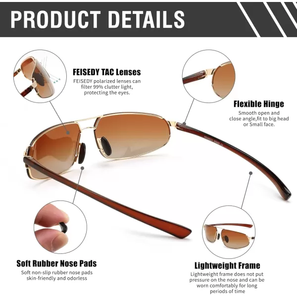 FEISEDY Vintage Sunglasses Men Polarized Aviator Metal Frame Lightweight Driving Fishing Running B0057Polarized Gradient Tea Lens Gold Frame 05