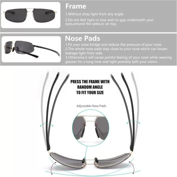FEISEDY Vintage Sunglasses Men Polarized Aviator Metal Frame Lightweight Driving Fishing Running B0057Polarized Gray Lens Gold Frame 01