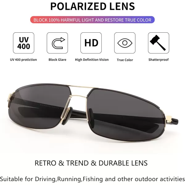 FEISEDY Vintage Sunglasses Men Polarized Aviator Metal Frame Lightweight Driving Fishing Running B0057Polarized Gray Lens Gold Frame 01