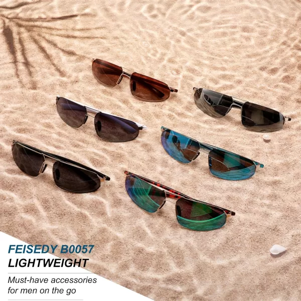 FEISEDY Vintage Sunglasses Men Polarized Aviator Metal Frame Lightweight Driving Fishing Running B0057Polarized Gray Lens Gold Frame 01