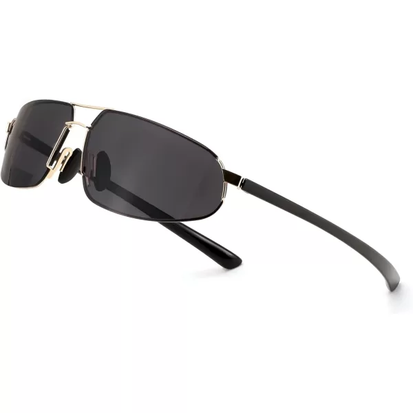 FEISEDY Vintage Sunglasses Men Polarized Aviator Metal Frame Lightweight Driving Fishing Running B0057Polarized Gray Lens Gold Frame 01