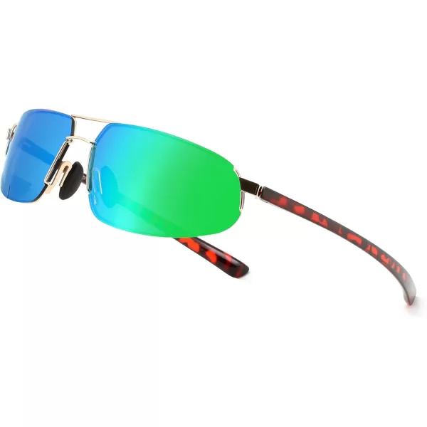FEISEDY Vintage Sunglasses Men Polarized Aviator Metal Frame Lightweight Driving Fishing Running B0057Polarized Green Lens Gold Frame 02