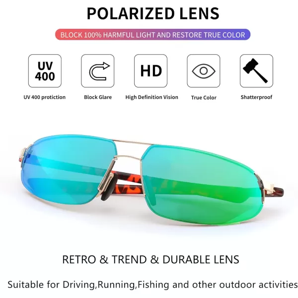 FEISEDY Vintage Sunglasses Men Polarized Aviator Metal Frame Lightweight Driving Fishing Running B0057Polarized Green Lens Gold Frame 02