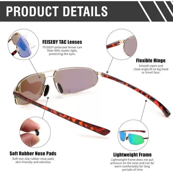 FEISEDY Vintage Sunglasses Men Polarized Aviator Metal Frame Lightweight Driving Fishing Running B0057Polarized Green Lens Gold Frame 02