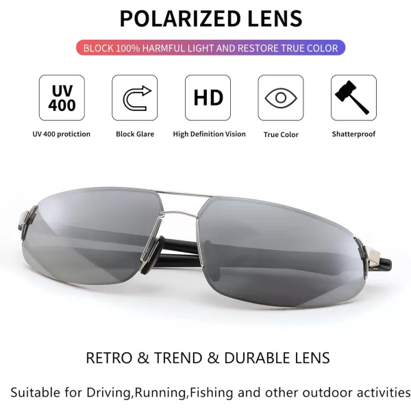 FEISEDY Vintage Sunglasses Men Polarized Aviator Metal Frame Lightweight Driving Fishing Running B0057Polarized Silver Lenses Silver Frame 06