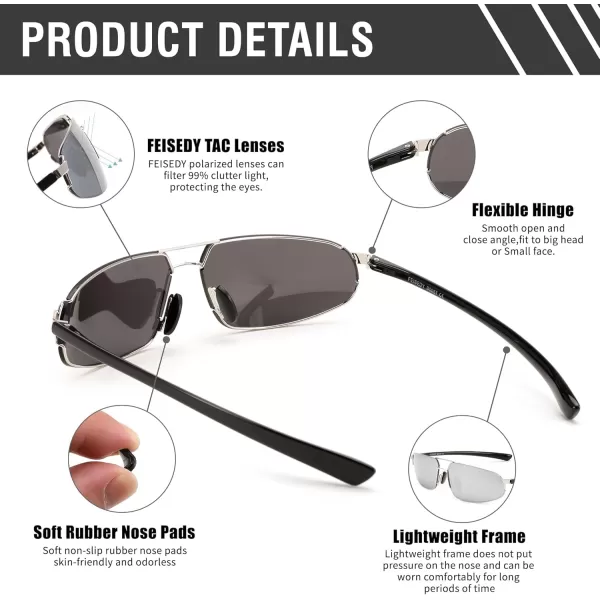 FEISEDY Vintage Sunglasses Men Polarized Aviator Metal Frame Lightweight Driving Fishing Running B0057Polarized Silver Lenses Silver Frame 06