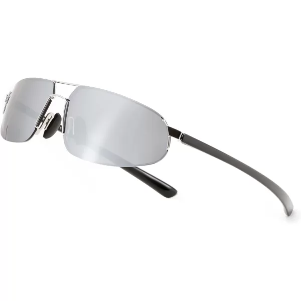 FEISEDY Vintage Sunglasses Men Polarized Aviator Metal Frame Lightweight Driving Fishing Running B0057Polarized Silver Lenses Silver Frame 06