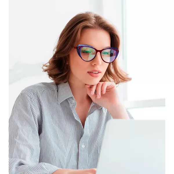 FEISEDY Women Cateye Blue Light Blocking Glasses Fake Nerd Clear Computer Eyewear TR Fashion Frame B0040Bluered