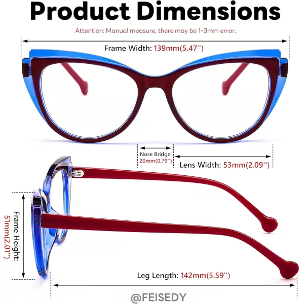 FEISEDY Women Cateye Blue Light Blocking Glasses Fake Nerd Clear Computer Eyewear TR Fashion Frame B0040Bluered