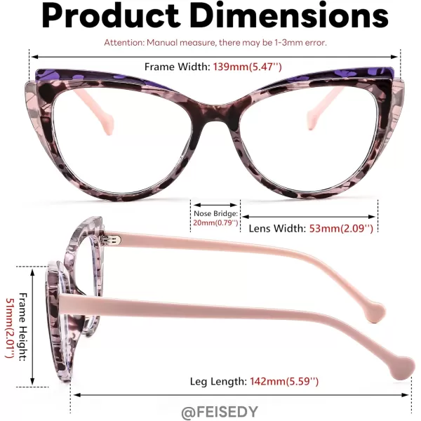 FEISEDY Women Cateye Blue Light Blocking Glasses Fake Nerd Clear Computer Eyewear TR Fashion Frame B0040Purplepink Leopard