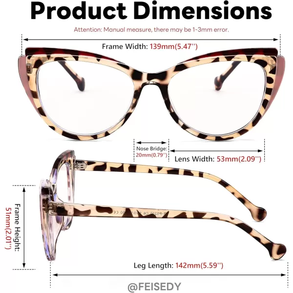 FEISEDY Women Cateye Blue Light Blocking Glasses Fake Nerd Clear Computer Eyewear TR Fashion Frame B0040Redpink Leopard