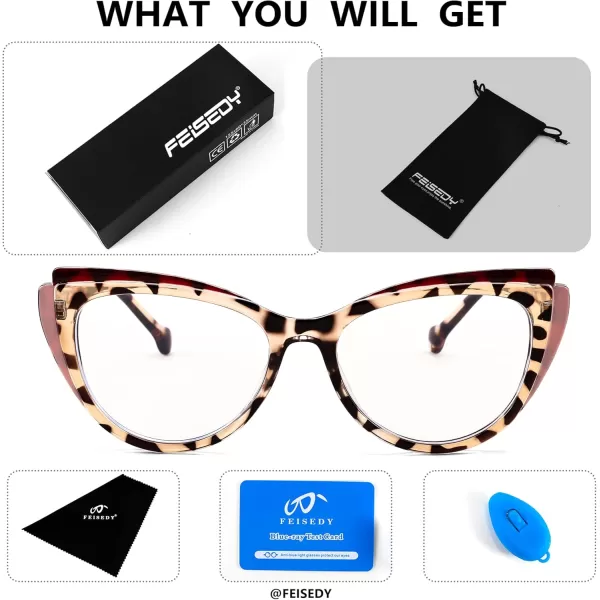 FEISEDY Women Cateye Blue Light Blocking Glasses Fake Nerd Clear Computer Eyewear TR Fashion Frame B0040Redpink Leopard