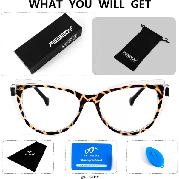FEISEDY Women Cateye Blue Light Blocking Glasses Fake Nerd Clear Computer Eyewear TR Fashion Frame B0040Transparentleopard