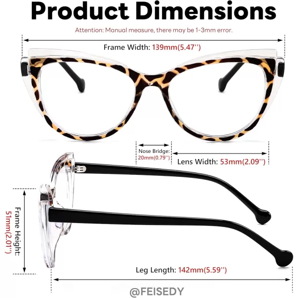 FEISEDY Women Cateye Blue Light Blocking Glasses Fake Nerd Clear Computer Eyewear TR Fashion Frame B0040Transparentleopard
