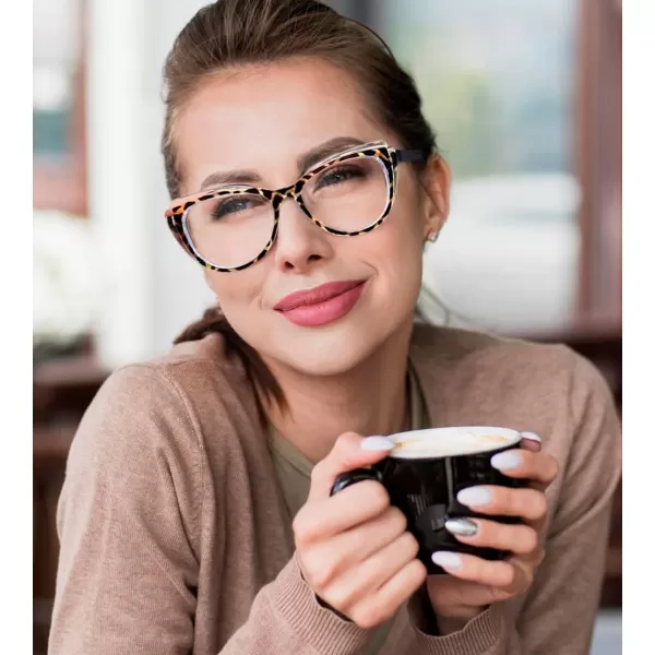 FEISEDY Women Cateye Blue Light Blocking Glasses Fake Nerd Clear Computer Eyewear TR Fashion Frame B0040Transparentleopard