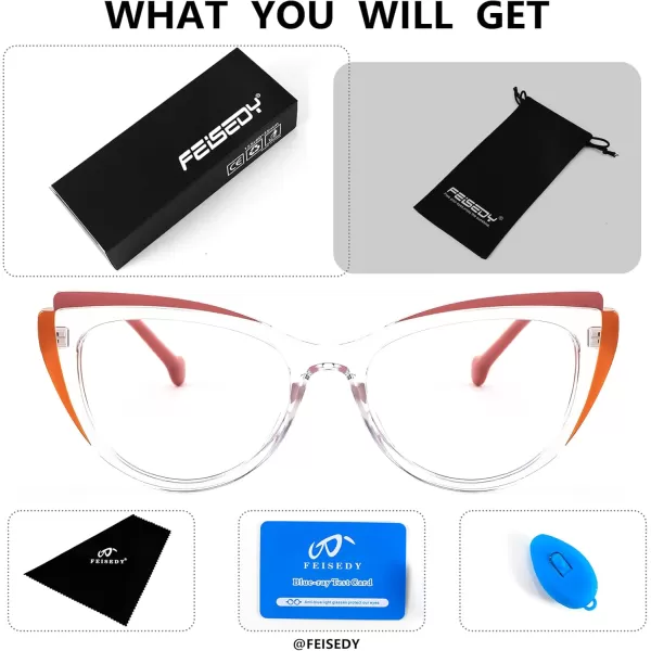 FEISEDY Women Cateye Blue Light Blocking Glasses Fake Nerd Clear Computer Eyewear TR Fashion Frame B0040Transparentorange