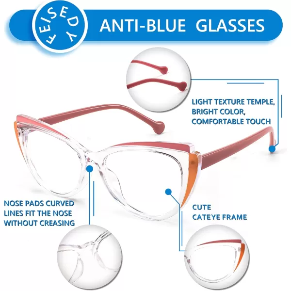 FEISEDY Women Cateye Blue Light Blocking Glasses Fake Nerd Clear Computer Eyewear TR Fashion Frame B0040Transparentorange