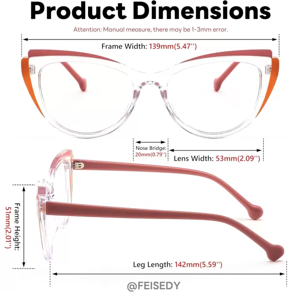 FEISEDY Women Cateye Blue Light Blocking Glasses Fake Nerd Clear Computer Eyewear TR Fashion Frame B0040Transparentorange