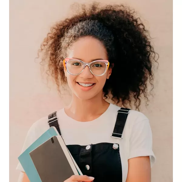 FEISEDY Women Cateye Blue Light Blocking Glasses Fake Nerd Clear Computer Eyewear TR Fashion Frame B0040Transparentorange