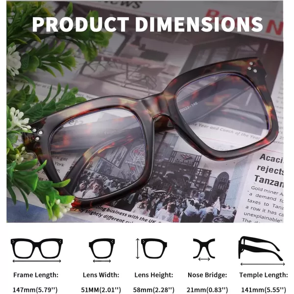 FEISEDY Women Men Blue Light Blocking Glasses Frame Oversized Designer Luxury Square Eyewear B2695FFLeopard Frame