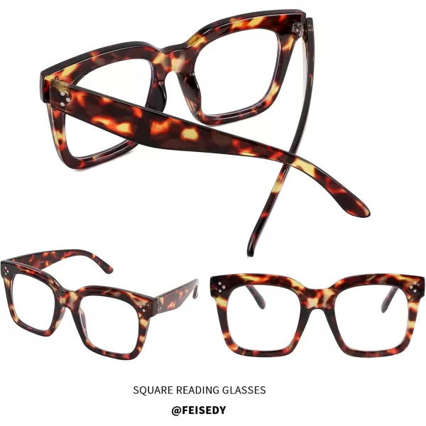 FEISEDY Women Men Blue Light Blocking Glasses Frame Oversized Designer Luxury Square Eyewear B2695FFLeopard Frame