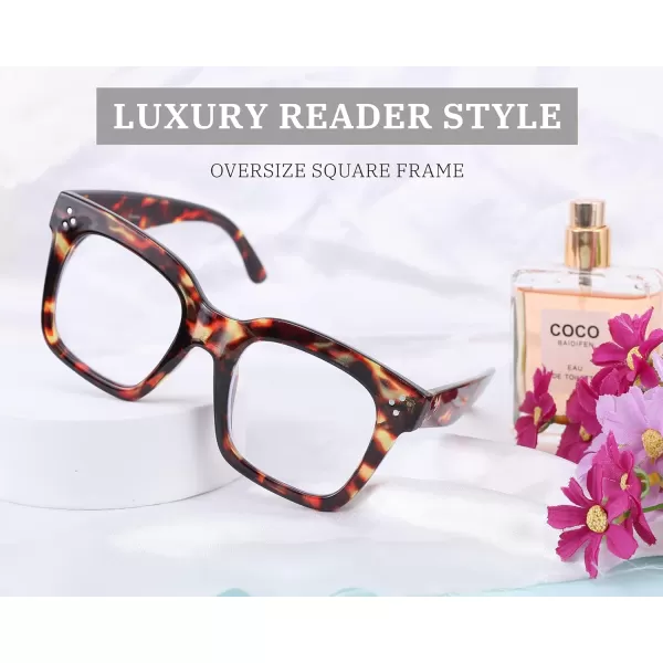 FEISEDY Women Men Blue Light Blocking Glasses Frame Oversized Designer Luxury Square Eyewear B2695FFLeopard Frame
