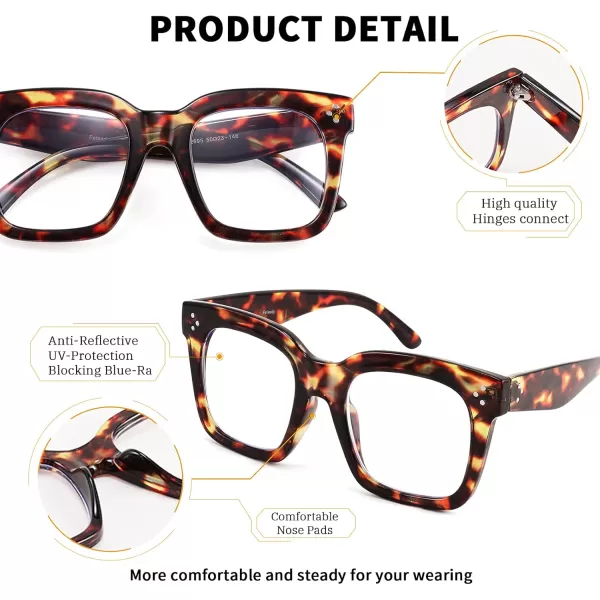 FEISEDY Women Men Blue Light Blocking Glasses Frame Oversized Designer Luxury Square Eyewear B2695FFLeopard Frame