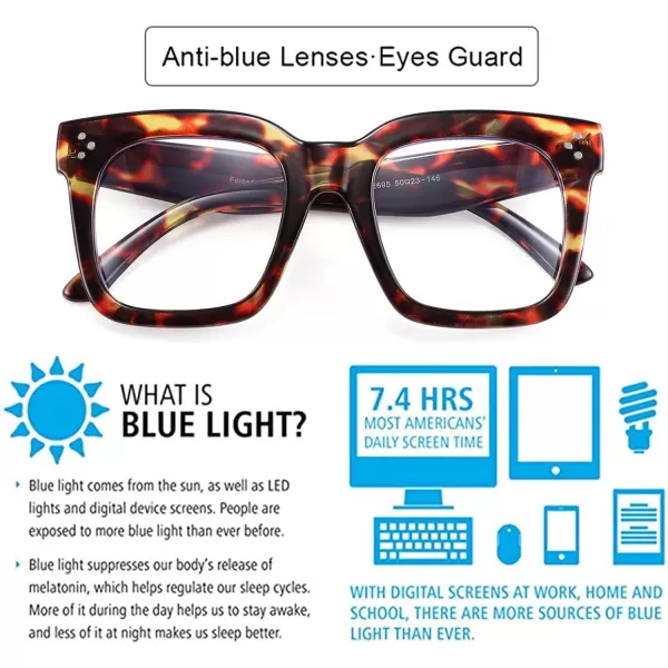 FEISEDY Women Men Blue Light Blocking Glasses Frame Oversized Designer Luxury Square Eyewear B2695FFLeopard Frame