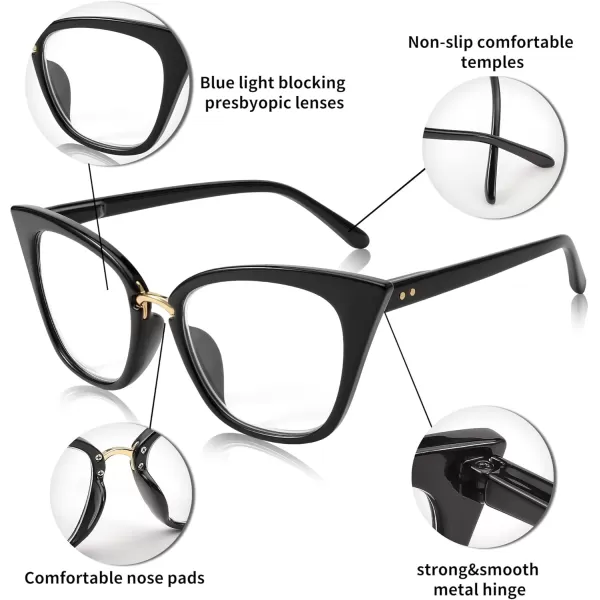 FEISEDY Women Oversized Cat Eye Reading Glasses Fashion Frame Readers B4072Black