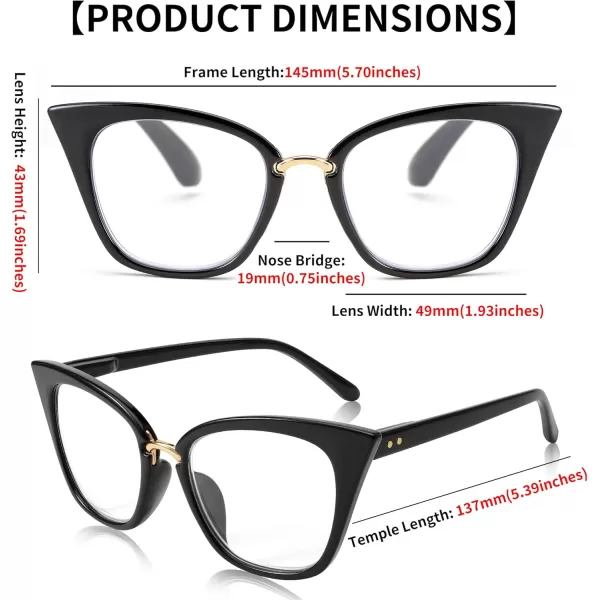 FEISEDY Women Oversized Cat Eye Reading Glasses Fashion Frame Readers B4072Black