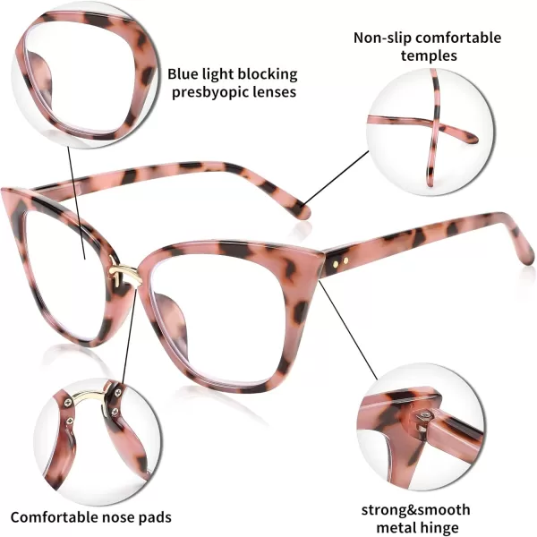 FEISEDY Women Oversized Cat Eye Reading Glasses Fashion Frame Readers B4072Pink Leopard