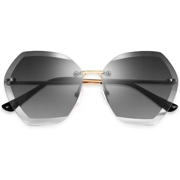 FEISEDY Women Oversized Rimless Sunglasses Diamond Cutting Lens Sun Glasses B2569Black