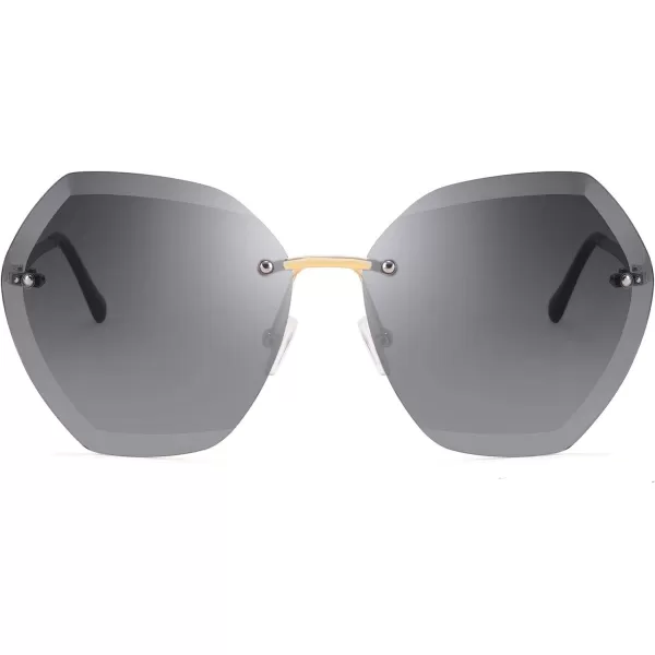 FEISEDY Women Oversized Rimless Sunglasses Diamond Cutting Lens Sun Glasses B2569Black