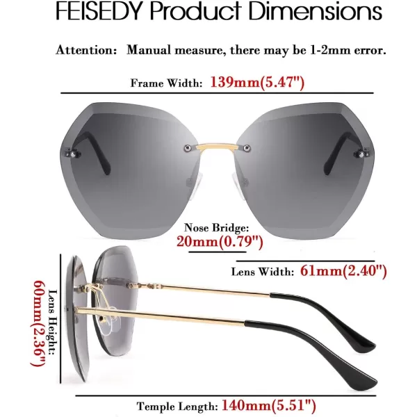 FEISEDY Women Oversized Rimless Sunglasses Diamond Cutting Lens Sun Glasses B2569Black
